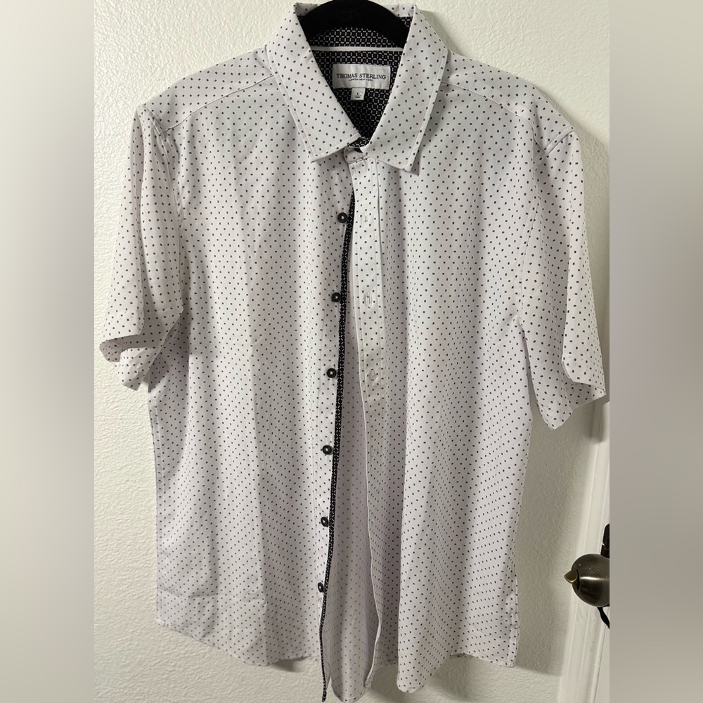 Men's Black and White Polka Dot Button Down Shirt